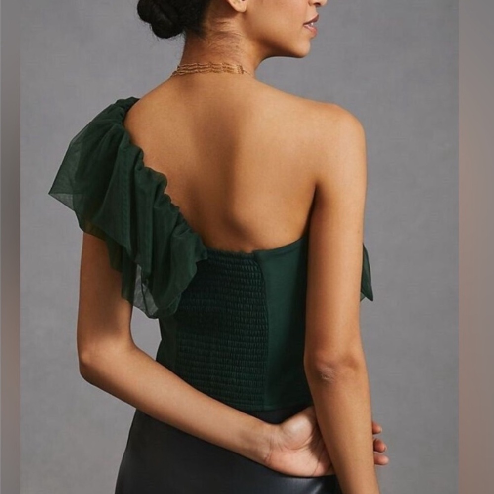 Green Ruffled one shoulder  Top - Picture 4 of 5
